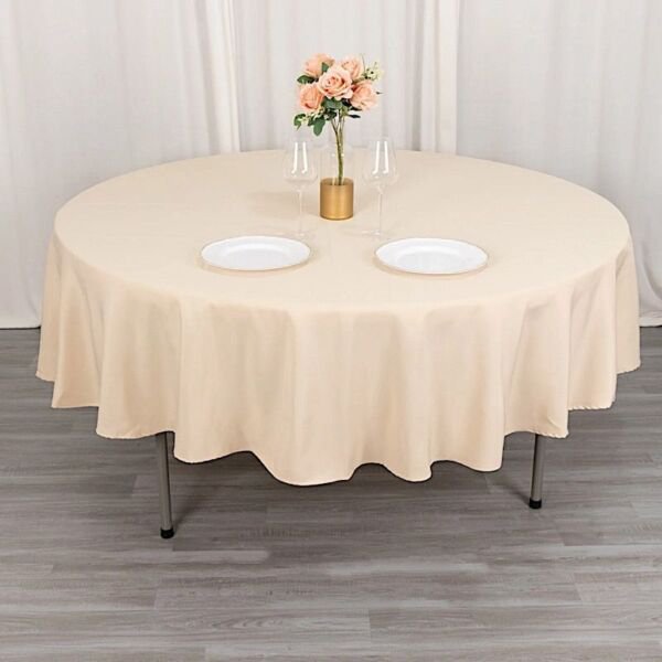 Beige 90" Premium Round Polyester Tablecloth Wedding Party Tabletop Dinner