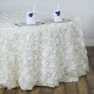 Ivory Ribbon Roses 132" Round Tablecloth Fancy Wedding Party Catering Linens