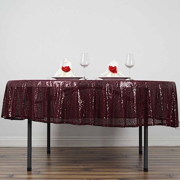 90" Burgundy Sequin Round Tablecloth Wedding Party Catering Linens Reception