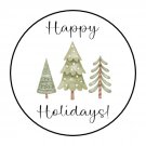 30 1.5" Happy Holidays Christmas Trees Labels /Seals Round Stickers
