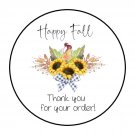 30 1.5" Happy Fall Sunflowers, Thank You Labels /Seals Round Stickers