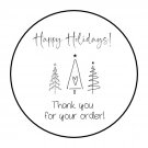30 1.5" Happy Holiday Trees, Thank You Labels /Seals Round Stickers