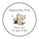 30 1.5" I Appreciate You Pooh Piglet, Thank You Labels /Seals Round Stickers