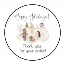 30 1.5" Happy Holidays Ice Skating, Thank You Labels /Seals Round Stickers