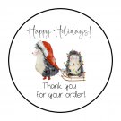 30 1.5" Happy Holidays Hedgehog, Thank You Labels /Seals Round Stickers