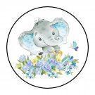 30 1.5" Boy Elephant Flowers Favor Labels Round Stickers Envelope Seals