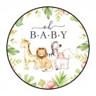 30 1.5" Oh Baby Jungle Animal Round Stickers Envelope Seals Favor Labels
