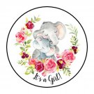 30 1.5" Its A Girl Elephant Jungle Round Stickers Envelope Seals Favor Labels