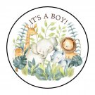 30 1.5" Its A Boy Jungle Animal Round Stickers Envelope Seals Favor Labels