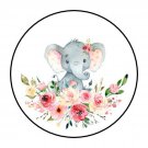 30 1.5" Girl Elephant Round Stickers Envelope Seals Favor Labels