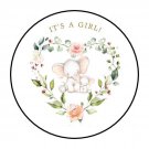 30 1.5" Its A Girl Elephant Heart Round Stickers Envelope Seals Favor Labels