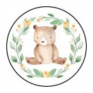 30 1.5" Bear Wreath Flowers Favor Labels Round Stickers Envelope Seals