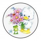 30 1.5" Baby Duck Flowers Favor Labels Round Stickers Envelope Seals