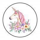 30 1.5" Unicorn Flowers Favor Labels Round Stickers Envelope Seals