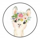 30 1.5" Llama Girl Flowers Favor Labels Round Stickers Envelope Seals