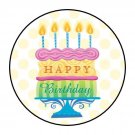 30 1.5" Happy Birthday Cake Favor Labels Round Stickers Envelope Seals