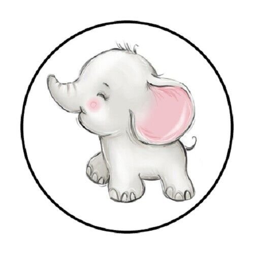 48 Baby Girl Elephant Envelope Seals Labels Stickers 1.2" Round Favor