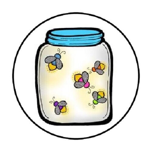 48 Fireflies Jar Envelope Seals Labels Stickers 1.2" Round Favor