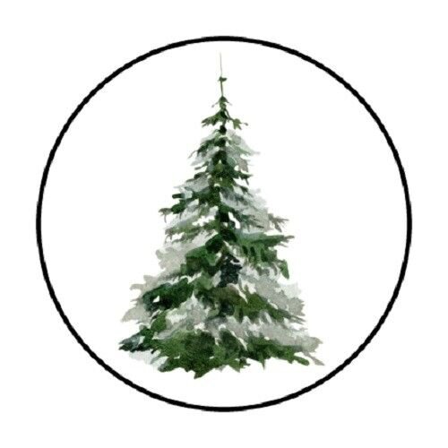 48 Christmas Pine Tree Envelope Seals Labels Stickers 1.2" Round Favor Stickers