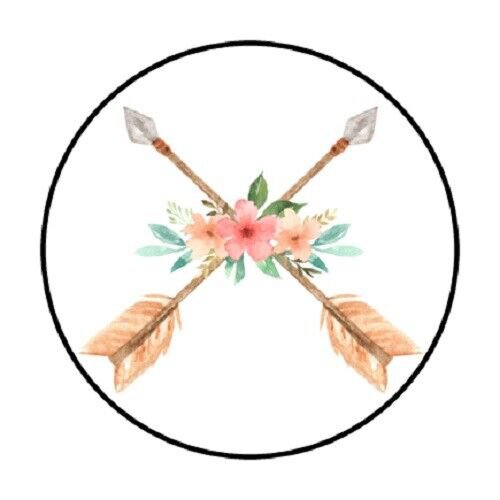 48 Boho Flower Arrows Envelope Seals Labels Stickers 1.2" Round Favor Stickers