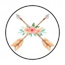 48 Boho Flower Arrows Envelope Seals Labels Stickers 1.2" Round Favor Stickers
