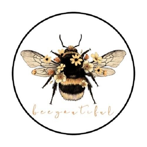 48 Bee Flowers Envelope Seals Labels Stickers 1.2" Round Favor Stickers