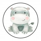 30 1.5" Hippo Jungle Animal Favor Labels Round Stickers Envelope Seals