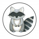 30 1.5" Woodland Animal Raccoon Birthday Baby Shower Favor Labels Round Stickers