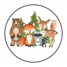 30 1.5" Woodland Animal Birthday Baby Shower Favor Labels Round Stickers