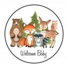30 1.5" Woodland Animal Welcome Baby Baby Shower Favor Labels Round Stickers
