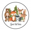 30 1.5" Personalized Woodland Animal Baby Shower Favor Labels Round Stickers