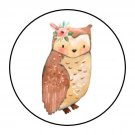 30 1.5" Woodland Animal Girl Owl Baby Shower Favor Labels Round Stickers