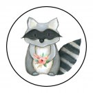 30 1.5" Woodland Animal Girl Raccoon Baby Shower Favor Labels Round Stickers