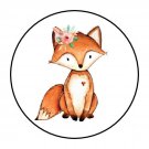 30 1.5" Woodland Animal Girl Fox Baby Shower Favor Labels Round Stickers