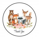30 1.5" Woodland Animal Girl Thank You Baby Shower Favor Labels Round Stickers