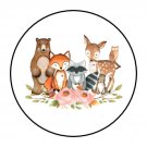 30 1.5" Woodland Animal Girl Birthday Baby Shower Favor Labels Round Stickers