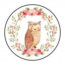 30 1.5" Woodland Girl Owl Birthday Baby Shower Favor Labels Round Stickers