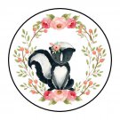 30 1.5" Woodland Girl Skunk Birthday Baby Shower Favor Labels Round Stickers