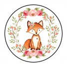 30 1.5" Woodland Girl Fox Birthday Baby Shower Favor Labels Round Stickers