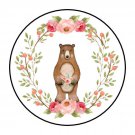 30 1.5" Woodland Girl Bear Birthday Baby Shower Favor Labels Round Stickers