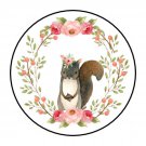 30 1.5" Woodland Girl Squirrel Birthday Baby Shower Favor Labels Round Stickers