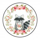 30 1.5" Woodland Girl Raccoon Birthday Baby Shower Favor Labels Round Stickers
