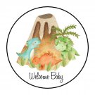30 1.5" Dinosaur Welcome Baby Baby Shower Favor Labels Round Stickers