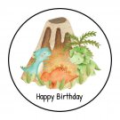 30 1.5" Dinosaur Happy Birthday Baby Shower Favor Labels Round Stickers