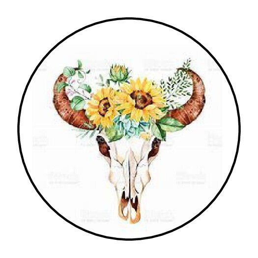 48 Boho Western Cattle Skull Envelope Seals Labels Stickers 1.2" Round