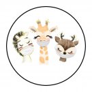 48 Jungle Animal Masks Envelope Seals Labels Stickers 1.2" Round