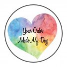 30 1.5" Thank You Tie Dye Heart Favor Labels Round Stickers Envelope Seals