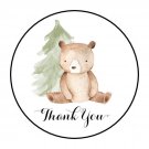 30 1.5" Woodland Thank You Bear Favor Labels Round Stickers Envelope Seals