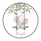 30 1.5" Thank You Elephant Its A Girl Favor Labels Round Stickers Envelope Seals