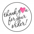 30 1.5" Thank You For Your Order Heart Pink Favor Labels Round Stickers